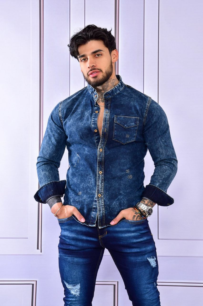 Outfit Camisa Mezclilla Hombre HOT Denim Camisa De Vestir De