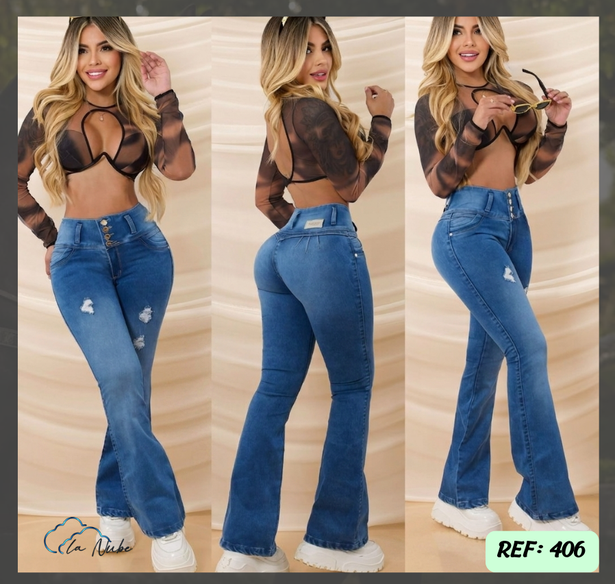 Jeans Levanta Cola Bota Campana Ref 406