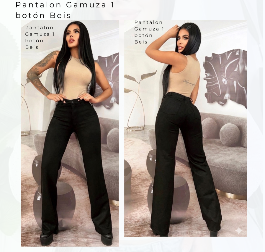 Pantalon Gamuza 1 Botón Negro