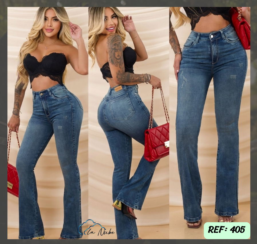 Jeans Levanta Cola Bota Campana Ref 405