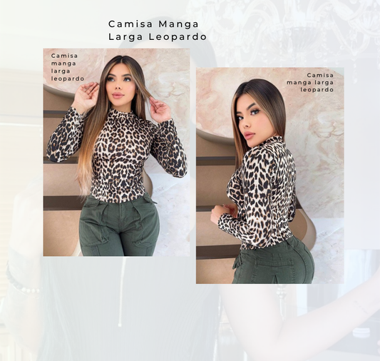 Camisa manga larga leopardo cuello alto