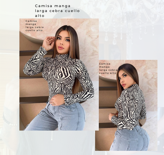 Camisa manga larga cebra cuello alto