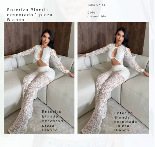 Enterizo Blonda Descotado 1 Pieza Blanco