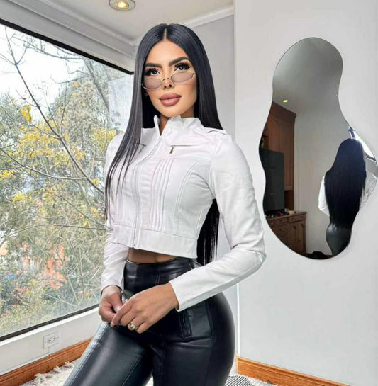 Chaqueta tipo cuerina Blanco