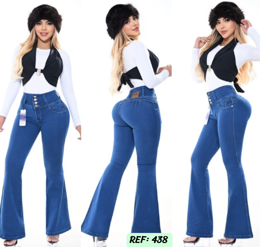 Jeans Levanta Cola Bota Campana Ref 438