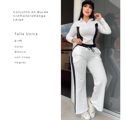 Conjunto en Burda Cremallera Blanco con lineas Negras