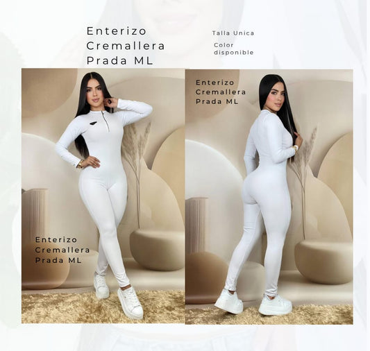 Enterizo Cremallera Prada Manga Larga Blanco