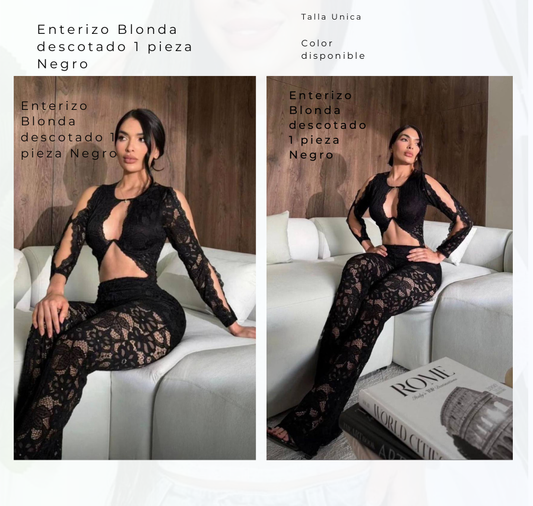 Enterizo Blonda Descotado 1 Pieza Negro