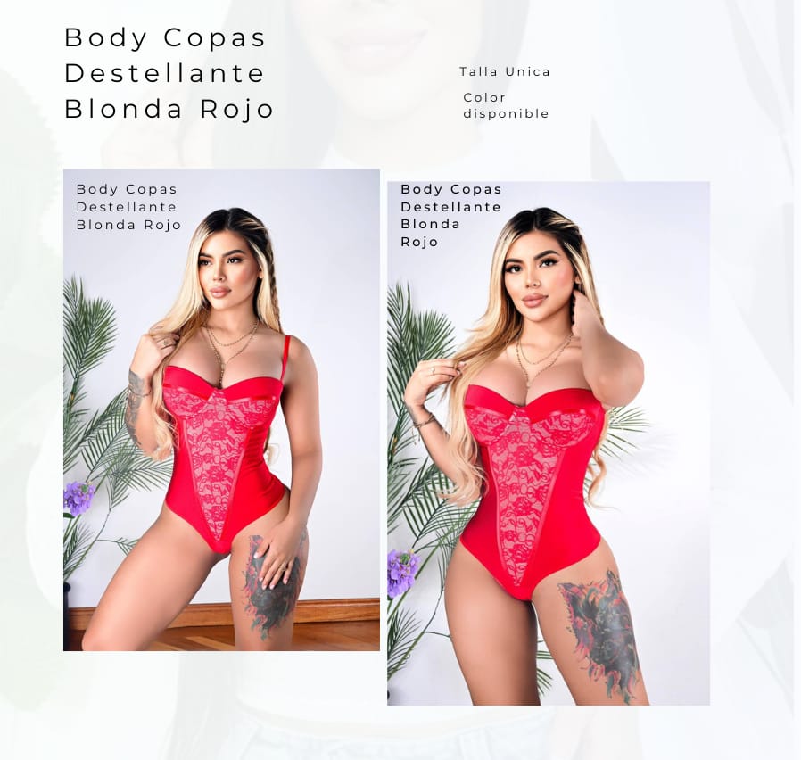 Body Copas Destellante Blonda Rojo