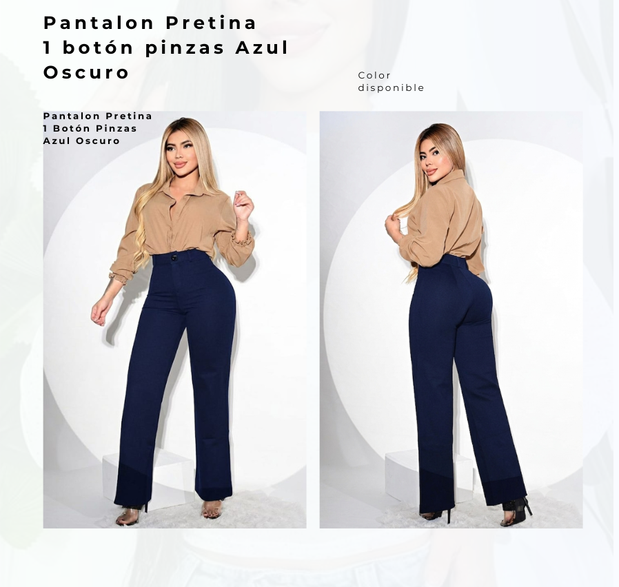 Pantalon Pretina 1 Botón Pinzas Azul Oscuro