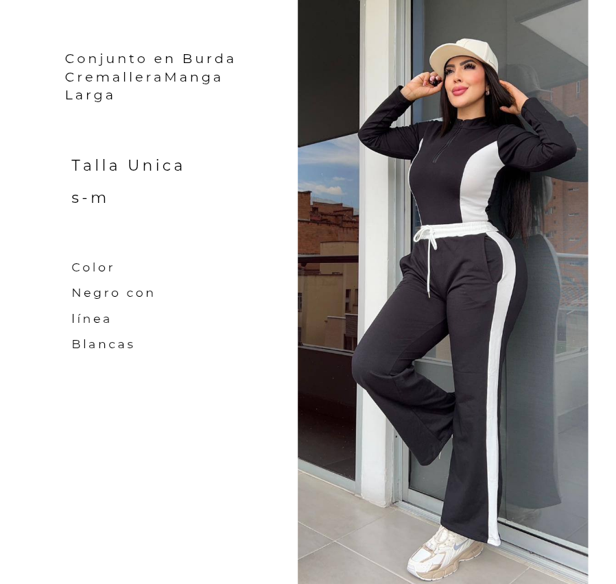 Conjunto en Burda Cremallera Negro con lineas Blanco
