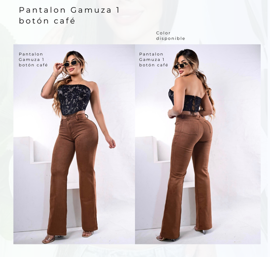 Pantalon Gamuza 1 Botón Café