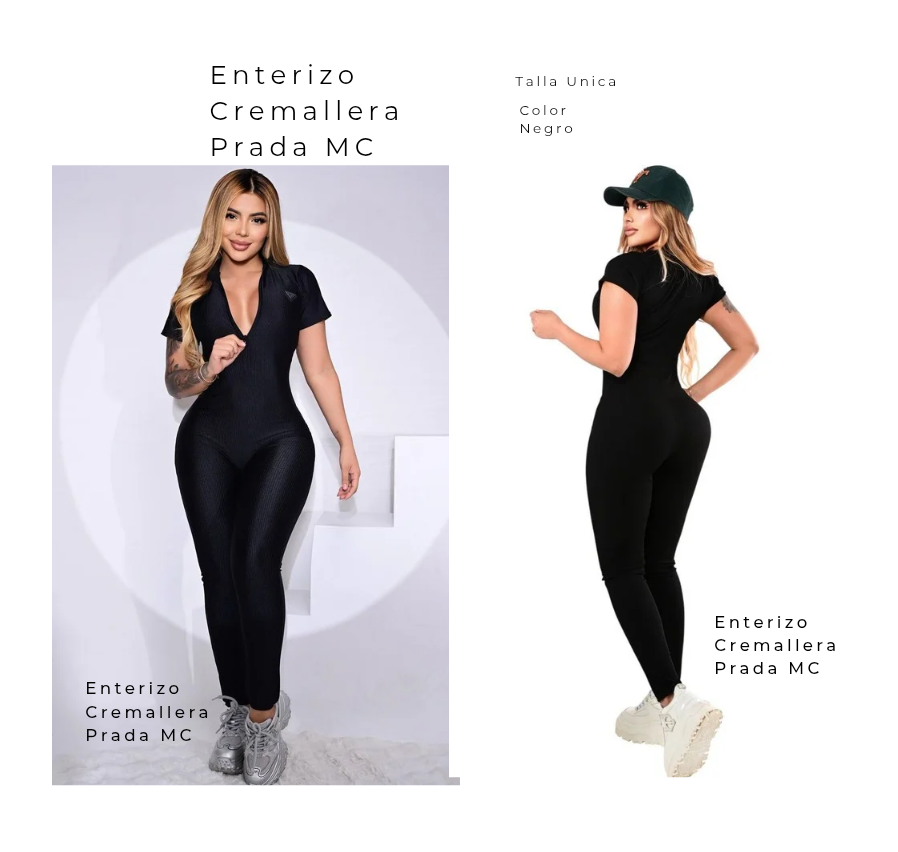 Enterizo Cremallera Prada MC Negro