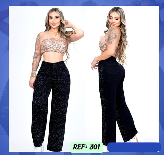 Jeans Negro Colombianos Ref 301 Piedreria