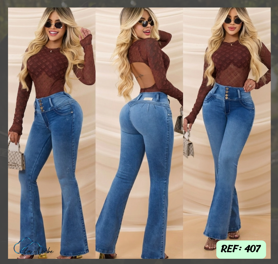 Jeans Levanta Cola Bota Campana Ref 407
