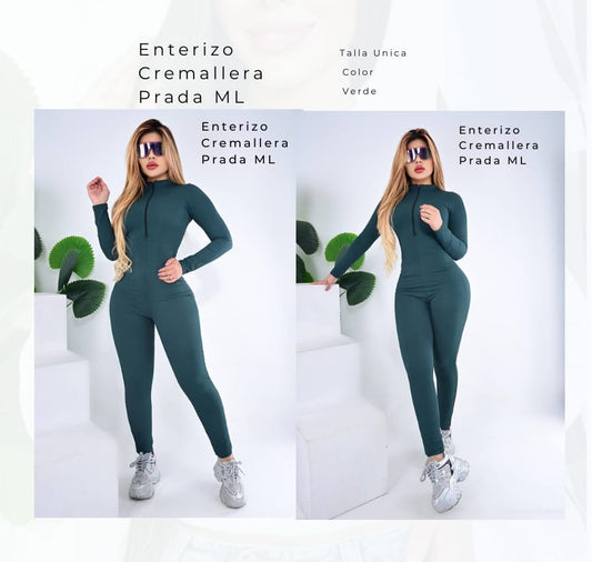 Enterizo Cremallera Prada MC Verde