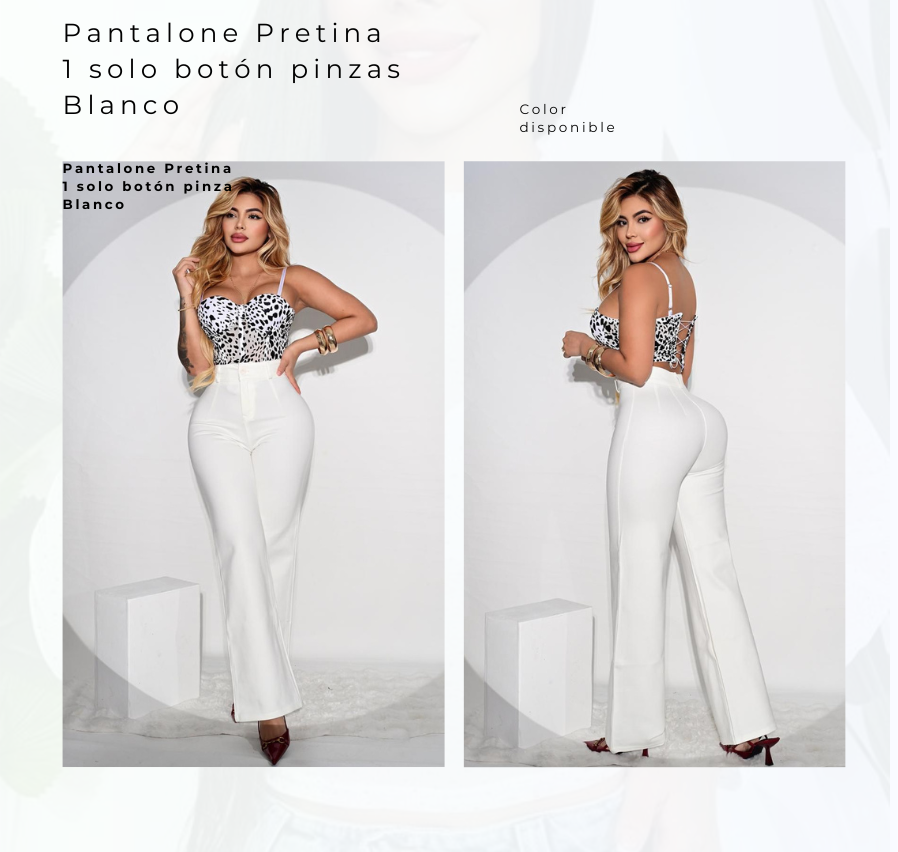 Pantalon Pretina 1 Botón Pinzas Blanco-Crema