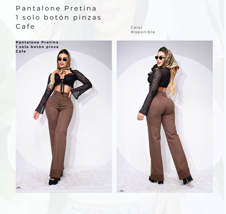 Pantalon Pretina 1 Botón Pinzas Café Oscuro