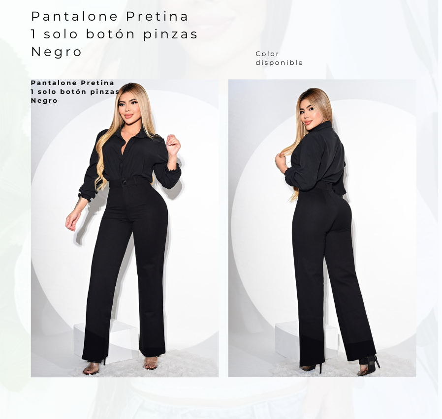 Pantalon Pretina 1 Botón Pinzas Negro